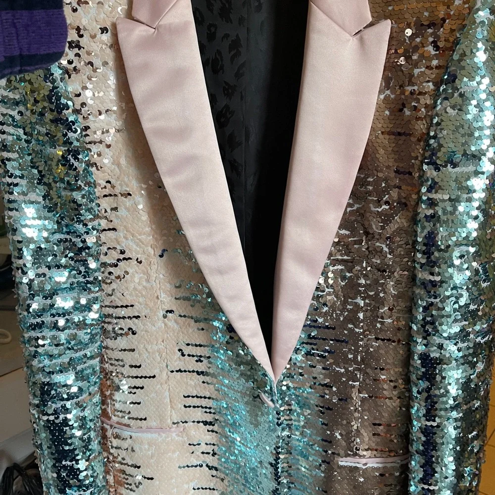 ASOS Iridescent Sequin Blazer with Pink Satin Lapel